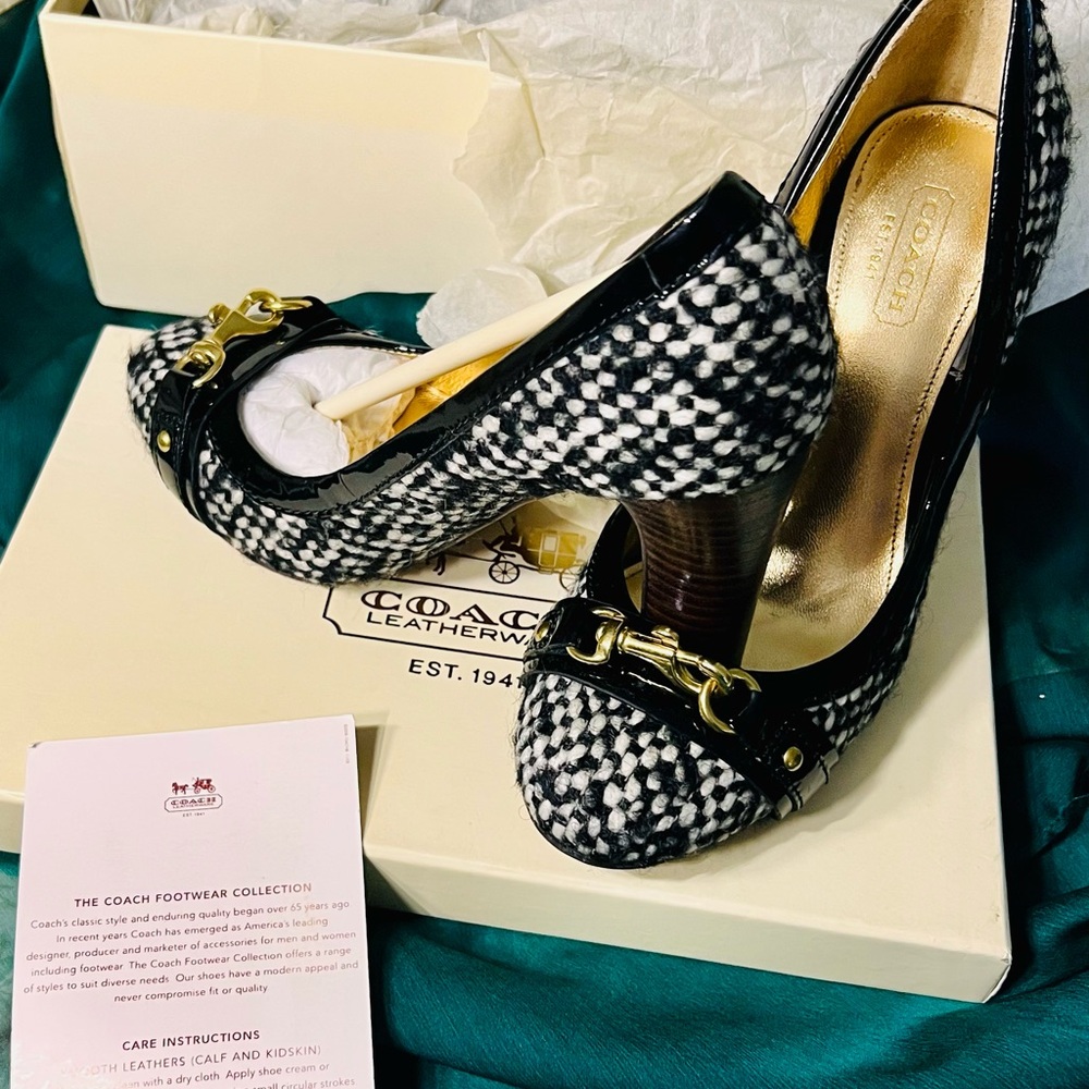 Coach Houndstooth Black and White Heels